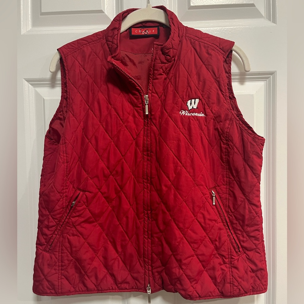Red Quilted Vest with Wisconsin Badgers Logo
